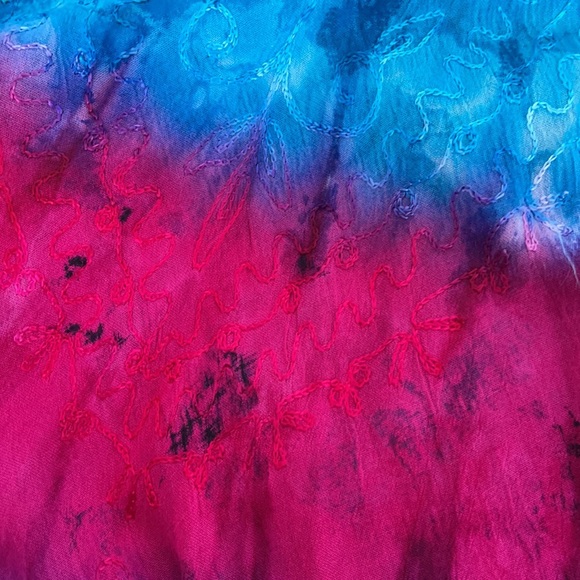 Shiva fashions Multi tie dye color midi sleeveless boho asymmetric dress - Picture 7 of 8